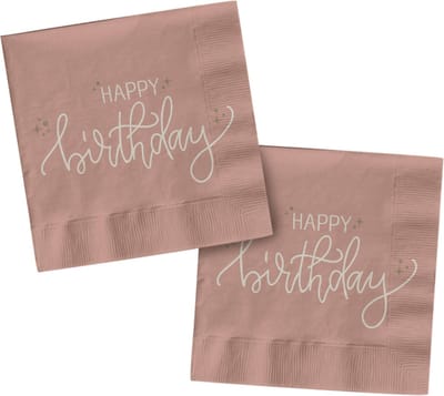 Folat - Servetten - Happy Birthday - Creme Rose (20 stuks) 33 x 33cm