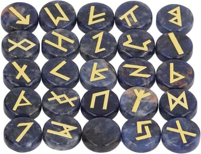 25-Delige Zwarte en Blauwe Runenstenen Set voor Meditatie en Hekserij - Inclusief Gravures en Handleiding - Perfect voor Beginners