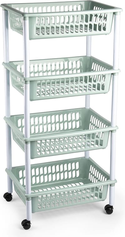 Plasticforte Keukentrolley op wieltjes - 4-laags - mintgroen - kunststof - 40x50x85 cm - opberg trolley