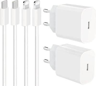 Viewr 2x 20W USB-C Power Adapter + USB-C naar Lightning Kabel - Snellader Apple MFI Gecertificeerd - Geschikt voor iPad, iPhone Oplader - 1 Meter