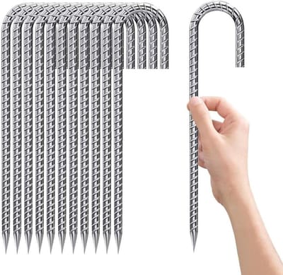 Grondanker - Tentharingen J-vorm - Tent Vastzetten - Verzinkt Roestvrij - 30 cm - Zilver