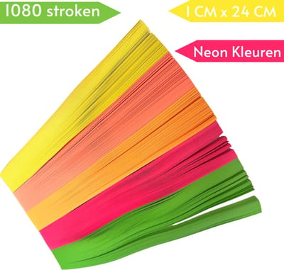 Papierstroken in 5 neon kleuren - 1080 stuks - 1CM x 24CM - Vlechtstroken - Origami Papier voor sterren - Lucky Stars vouwen