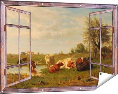 Gards Tuinposter Doorkijk Koeien in de Weide - Gerard Bilders - 120x80 cm - Tuindoek - Tuindecoratie - Wanddecoratie buiten - Tuinschilderij