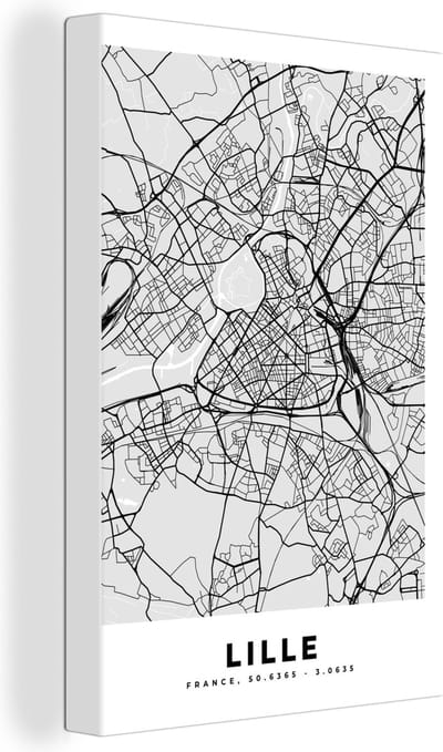 Canvas Schilderij Plattegrond - Lille - Stadskaart - Kaart - Frankrijk - 20x30 cm - Wanddecoratie