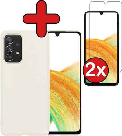 Hoesje - Met 2x Screenprotector - Geschikt voor Samsung Galaxy A33 - Sterk & Shockproof - Telefoon Hoes - Back Cover - Siliconen Case - Telefoonhoes - Wit