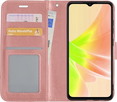 Hoesje - Met Pasjeshouder - Geschikt voor OPPO A17 - Luxe Bookcase Portemonee - Flip Case - Kunstleer Book Case - Flipcase - Book Cover - Walletcase - Portemonneehoes - Rosé goud