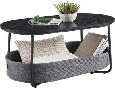 VASAGLE - Salontafel - Bijzettafel - Ovale - Opbergruimte - Bijzettafel met Stoffen Mand - Modern