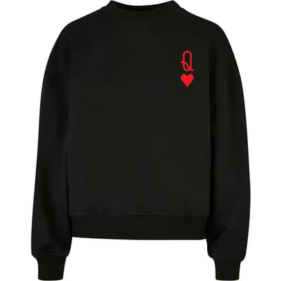 Merchcode - Hugs & Love Queen of Hearts Oversized Crewneck sweater/trui - XL - Zwart