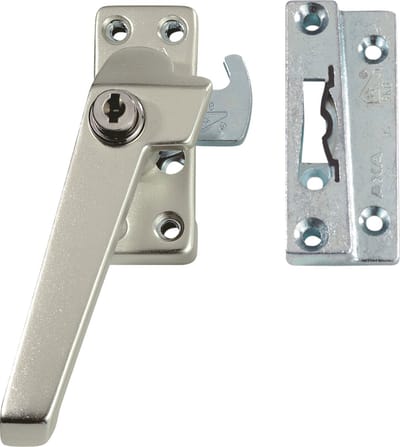 AXA Veiligheids Raamsluiting (model 3319) Aluminium Champagne: Afsluitbaar met cilinderslot, links naar buiten draaiend. SKG*