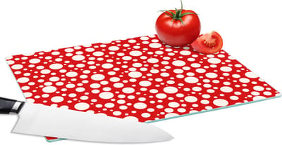 Glazen Snijplank - 28x20 - Bubbels - Rood - Stippen - Patroon - Snijplanken Glas