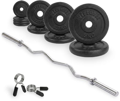 VirtuFit Gietijzeren Halterset - EZ Curlstang - Veerclip - 30 mm - 25 kg