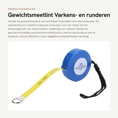 Dailygoods- Gewichtsmeetlint waterdicht - PVC-meetlint - Varkens/runderen - Automatisch intrekbaar - Scheurvast - Compact en eenvoudig op te bergen - Gewichtsmeter