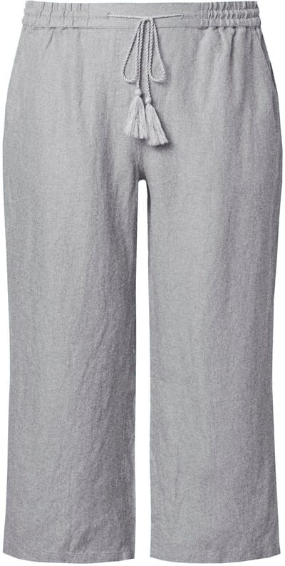Ulla Popken - Dames - 7/8-linnen broek elastische tailleband natuurlijk koel - Lichtgrijs melange - Maat 42