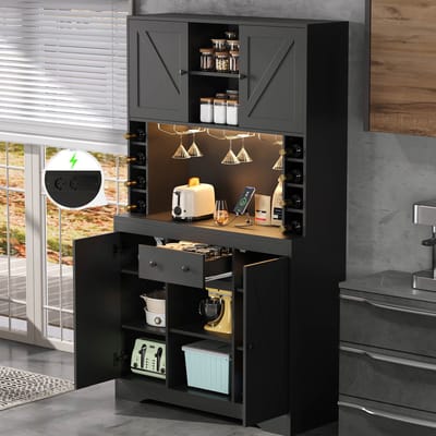 Keukenkast - 180x105x40 cm - LED, Wijnrek en Verstelbare Planken - Spaanplaat - Wit