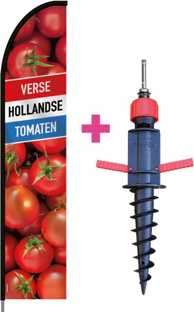 Beachflag - Verse Hollandse Tomaten - Vlag + Grondboor + Rotator + Hengelsysteem + Draagtas - Actievlag.nl