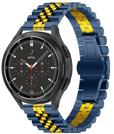 By Qubix - Geschikt voor Garmin bandje - Stalen band - Donkerblauw met goud - Geschikt voor Garmin Forerunner 970 / 570 (47mm) / 255 - Smartwatch bandje 22mm