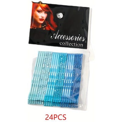Ensemble de 24 Pinces à Cheveux Pailletées, Pinces à Cheveux Colorées en Émail, Épingles à Cheveux Ondulées Dorées Métalliques à Paillettes, Accessoires de Coiffure 24pcs/Pack bleu