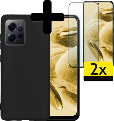 Hoesje - Met 2x Screenprotector - Geschikt voor Xiaomi Redmi Note 12 4G - Sterk & Shockproof - Back Cover - Siliconen Case - Telefoon Hoes - Telefoonhoesjes - Zwart