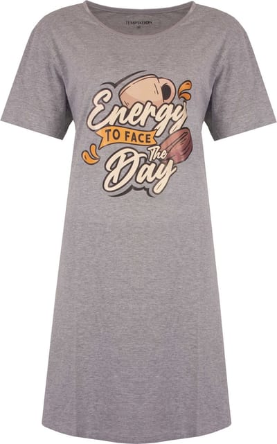 Temptation Dames Nachthemd - Big Shirt - Grijs Melange - Maat S
