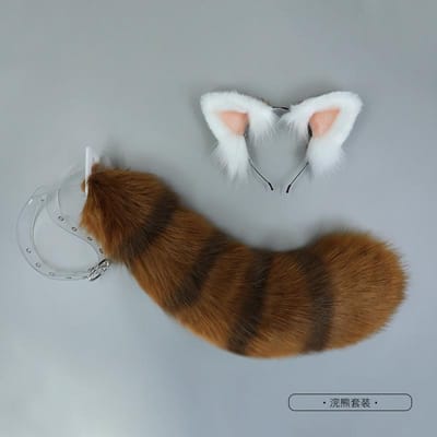 Mooi nepbont wasberenhoofdband Pluizige dierlijke beestoren Hoofddeksel Beeststaartset Kawaii Accessoires Voor Cosplay Feestartikelen