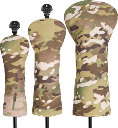 Golfclub hoofdhoezen - Beschermhoezen set - Golfclub bescherming - Verwisselbaar nummerlabel - 3 stuks - Groen camouflage