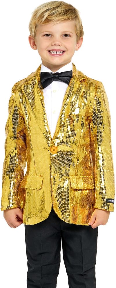 Suitmeister Sequins Gold - Gouden Blazer - Carnavalskleding - Glimmend Jasje - Jongens Blazer - Goud - Maat: S - EU 98/104 110/116 - 4-6 jaar