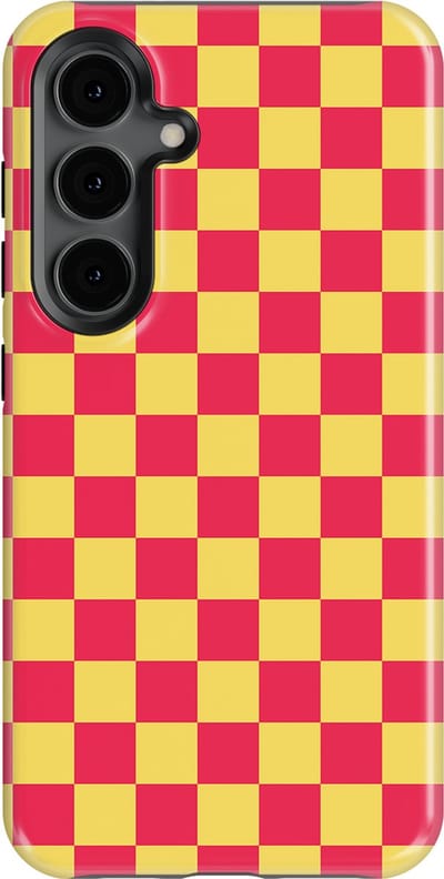 Design Hoesje Samsung Galaxy S24 | Geschikt Voor Mag | Tiny Squares Checkered Print | Backcover Samsung Galaxy S24 Cherry Checker