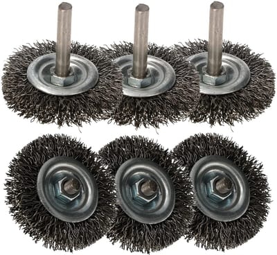 6-delige Schijfborstel Set 50mm met Ronde Schacht - Gegolfde Staaldraad voor Boormachine