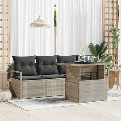 vidaXL - Tuinbank - Set - 5 - st - 4-Aantal - zitplaatsen - Licht - poly - rattan