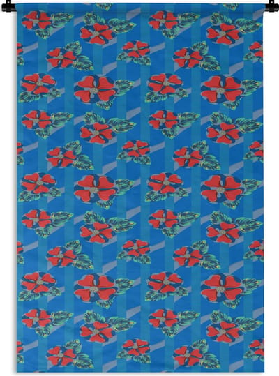Wandkleed - Wanddoek - Hibiscus - Hawaii - Rood - Patroon - Bloem - 120x180 cm - Wandtapijt