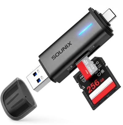 Sounix SD Kaart lezer 2 in 1 - USB 3.0 Card Reader - OTG Kaartlezer - Met LED indicatoren - High Speed Cardreader voor SD/Micro SD - Zwart