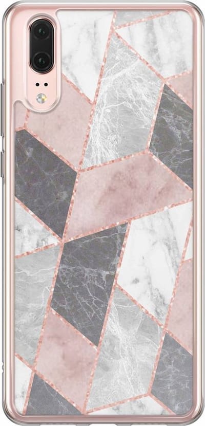 Casimoda® hoesje - Geschikt voor Huawei P20 - Stone grid marmer / Abstract marble - Siliconen/TPU - Soft Case - Roze - Geometrisch patroon