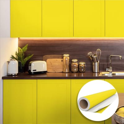 Waterdichte zelfklevende vinylsticker op rol per meter - Afwasbare sticker voor keuken, meubels, kasten, deuren - 60 cm x 5 m - Kanariegeel