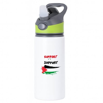 Hacebo® - Support Palestina waterfles met rietje groen - Palestina - mensen die liefde willen geven aan Palestina - degene die van Palestina houden - supporten - oorlog - verjaardagscadeautje - gift - geschenk - kado - water fles - 650ML