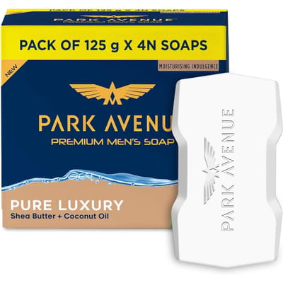 Savons Premium Park Avenue pour Homme pour le Bain - Luxe Pur | 125g (Paquet de 4) | Enrichi en Beurre de Karité & Huile de Coco | Savon de Qualité 1 | Pour Tous les Types de Peau yellow