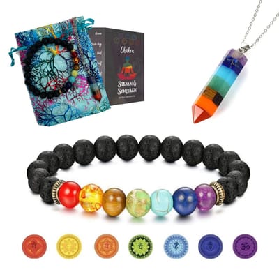 Chakra Sieraden Set met Edelsteen & Lava - Armband 19CM & Ketting 45CM - Healing Stones