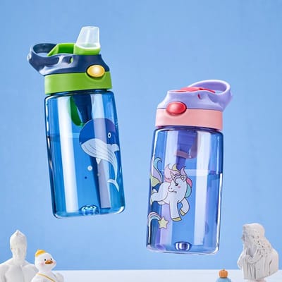 Drinkbeker met rietje voor kinderen Speciale anti-val waterfles voor school in de zomer Draagbare water plastic bekers 480ml