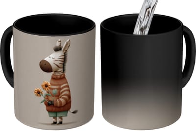 Magische Mok - Foto op Warmte Mokken - Koffiemok - Zebra - Zonnebloemen - Warm - Magic Mok - Beker - 350 ML - Theemok