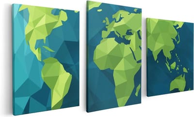 Artaza Canvas Schilderij Drieluik Hoekige Origami Wereldkaart - Abstract - 120x60 - Foto Op Canvas - Canvas Print