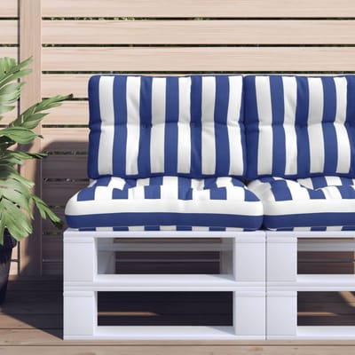 vidaXL - Palletkussens - 2 - st - stof - gestreept - wit - en - blauw