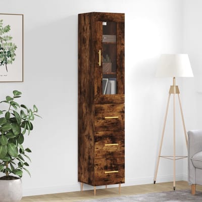 vidaXL - Hoge - kast - 34,5x34x180 - cm - bewerkt - hout - gerookt - eikenkleurig