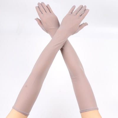 55cm Dames Sexy Dunne Transparante Kant Gaas Lange Handschoenen Effen Hoge Elasticiteit Ademend Rijden Etiquette Opera Zonbescherming 55cm gray