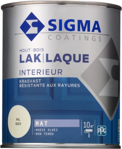 Sigma Houtlak Interieur Mat - Kras- & Slijtvast - Vergeelt Niet - Geurarm - RAL 9003 - Wit - 0.75L