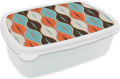 Broodtrommel Wit - Lunchbox Retro - Cirkel - Design - Brooddoos 18x12x6 cm - Brood lunch box - Broodtrommels voor kinderen en volwassenen