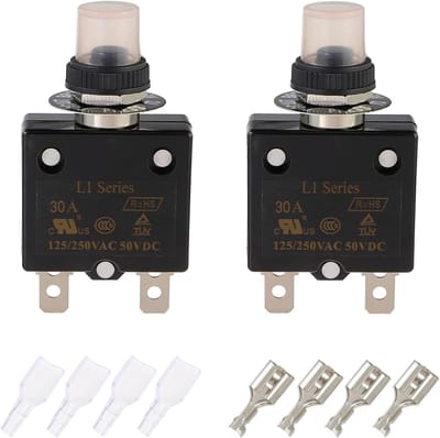 Drukschakelaar Reset - Stroomonderbreker Beveiliging - Overbelasting Bescherming - Handmatige Reset Functie - 30A 250V - Zwart