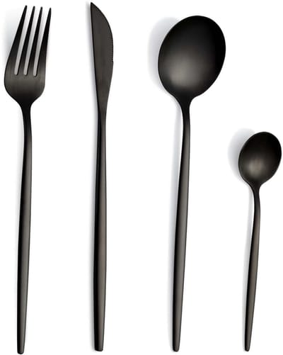 Bestekset voor 6 personen - 24-delig zwart mat roestvrij staal bestekset met mes, vork, lepel - Vaatwasmachinebestendig