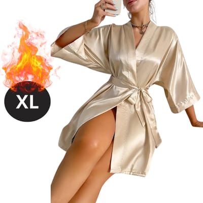 Bovista Satijnen Jurk - Slipdress - Pyama Dames - Badjas - Ochtendjas - Kimono - Erotisch - Kamerjas - Khaki XL