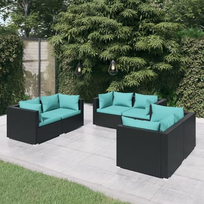 vidaXL - 6-delige - Loungeset - met - kussens - poly - rattan - zwart