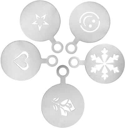 5 Stuks Roestvrijstalen Sjablonen voor Latte Art en Cappuccino Decoratie, Koffie Accessoires voor Cake Versiering en Creatieve Dranken