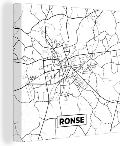 Canvas Schilderij Stadskaart – Plattegrond – België – Zwart Wit – Ronse – Kaart - 20x20 cm - Wanddecoratie